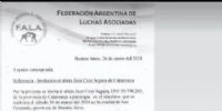 LA INVITACIÓN de la FALA (Federación Argentina de Luchas Asociadas) a Juan Cruz Segura, para asistir a un torneo en San Fernando, provincia de Buenos Aires, el 30 de marzo.
