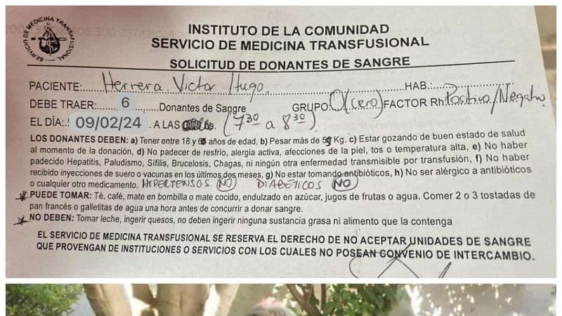 Solicitan dadores de sangre para el "Chivo" Herrera