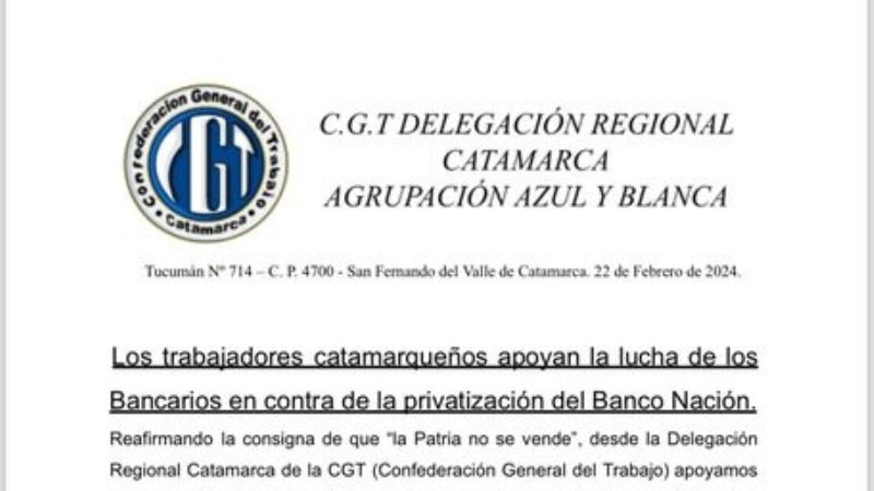 Adhieren a la lucha contra la privatización del Banco Nación