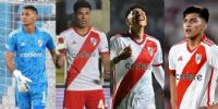 Lavagnino, Zabala, Leiva y Subiabre, los juveniles de River que Demichelis llevó al amistoso con Independiente Rivadavia.