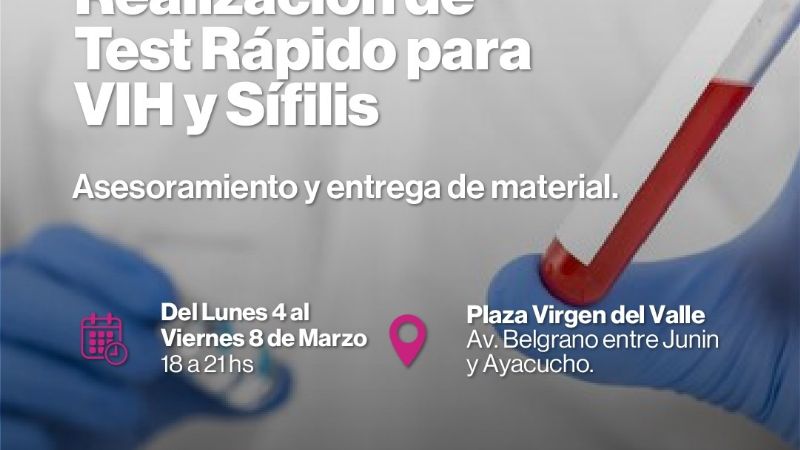 Salud realiza testeos rápidos de VIH y Sífilis