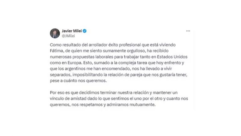 Milei confirmó su separación de Fátima Florez