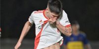 DE PENAL, Franco Mastanuono, festejó su gol en el primer partido que disputó con la Reserva de River; antes había debutado en la 1ra. División.