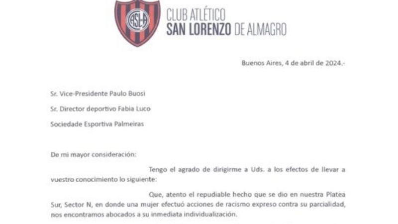 San Lorenzo suspendió a hincha del gesto racista