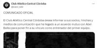 EL POSTEO en las redes de Central Córdoba, sobre la desvinculación de Abel Balbo.