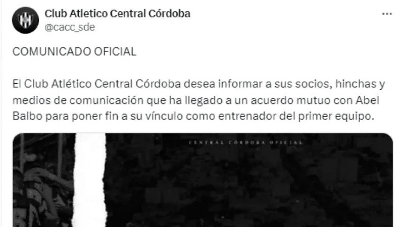 Balbo dejó de ser el DT de Central Córdoba