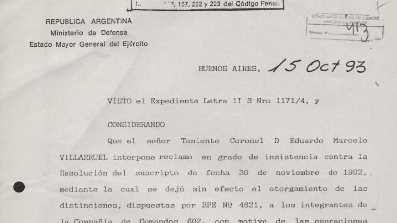 El padre de Villarruel no reunía “requisitos" para ser héroe