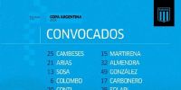 LOS CONVOCADOS por Costas, para el partido de este jueves, ante Talleres (RE), por Copa Argentina.