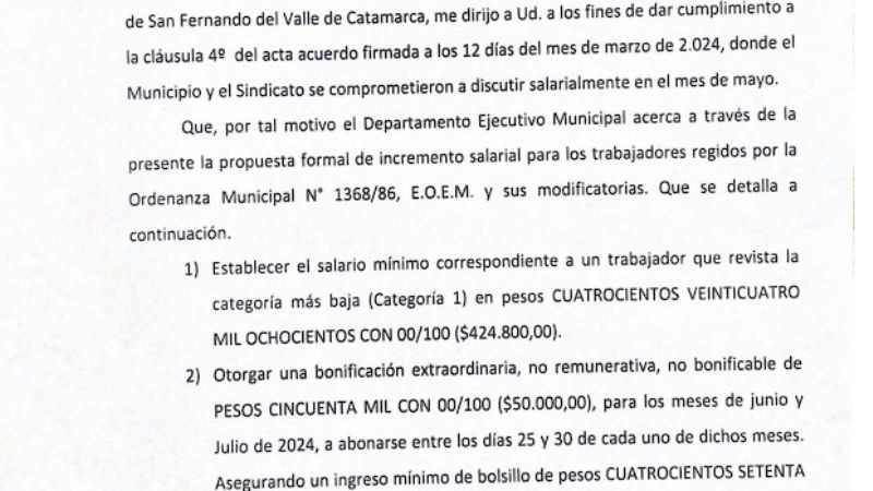 Propuesta formal de Capital: mínimo de  $ 424.800 y dos bonos de $ 50.000