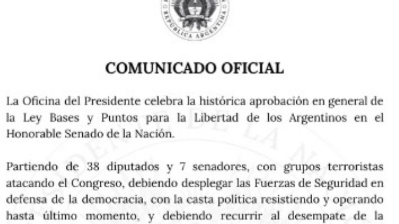 El Gobierno celebró la aprobación de la Ley Bases