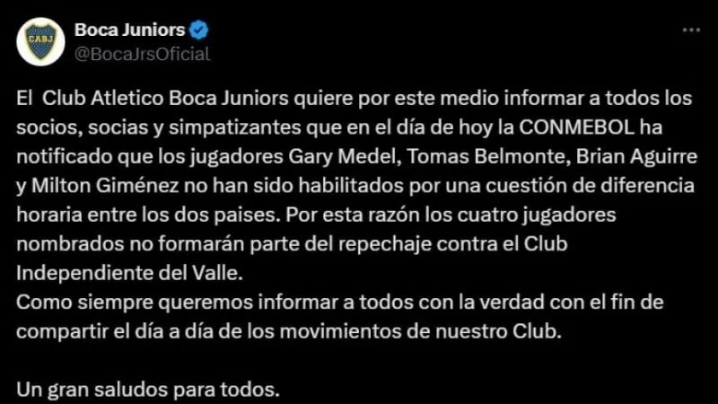 Papelón y escándalo en Boca; no puede usar los refuerzos