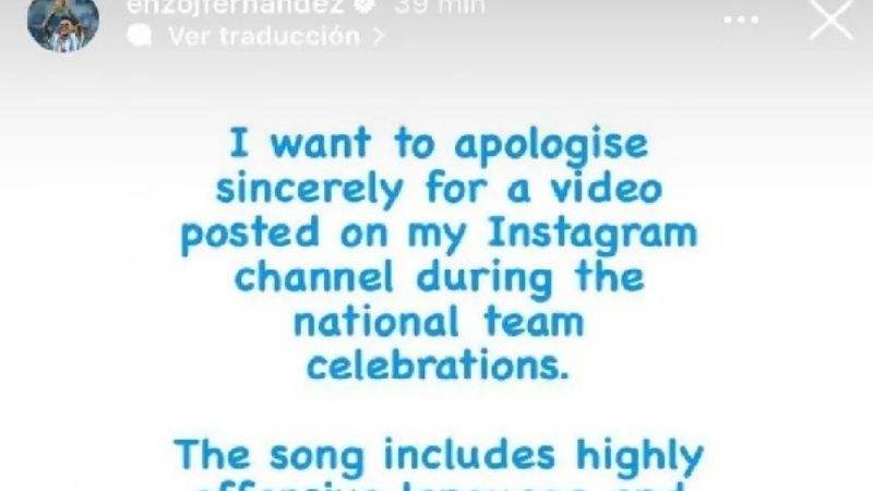 Disculpa de Enzo Fernández: "No hay ninguna excusa"