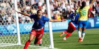 MALLORY SWANSON festeja su gol para Estados Unidos, en la final de Fútbol Femenino, ante Brasil.