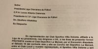 LA PROTESTA presentada por Villa Dolores al Tribunal de Penas de la Liga Chacarera de Fútbol.