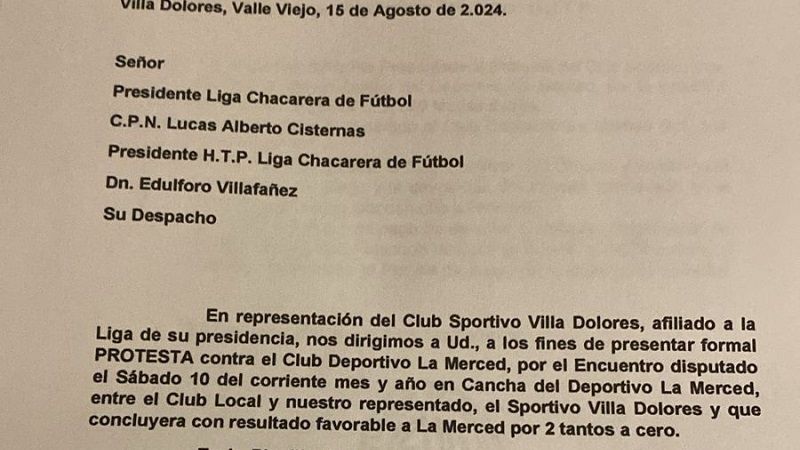 “La Villa” protestó el partido que perdió con La Merced