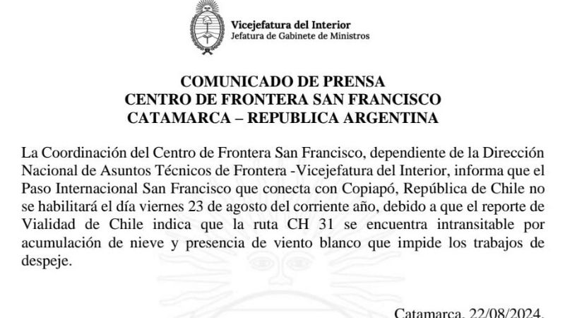 No se habilita el Paso San Francisco