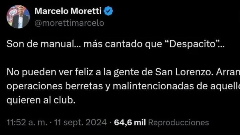 Moretti salió a parar la “bronca” del plantel