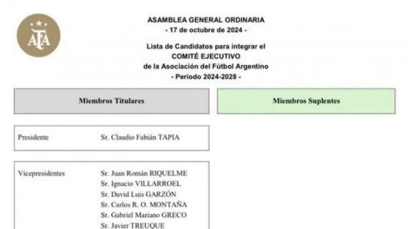 Reelección para Tapia con Riquelme de “vice”