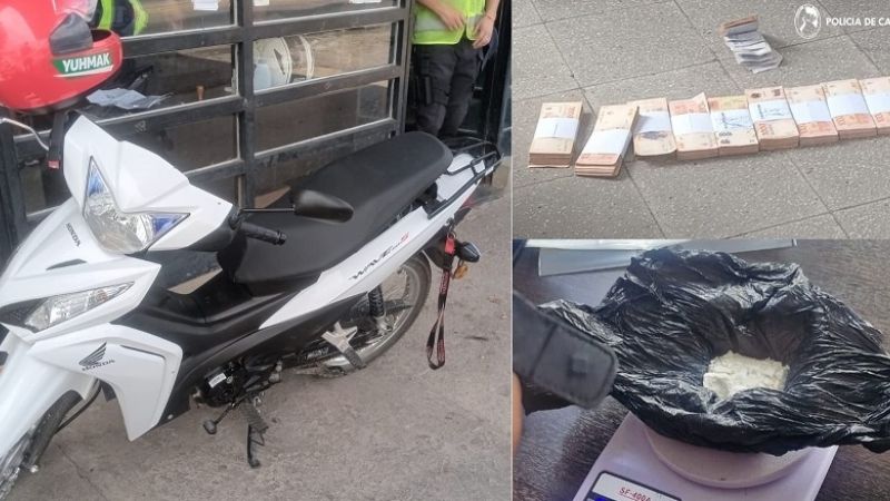 Llevaban marihuana, cocaína y 2 millones de pesos en la moto