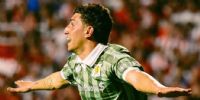 JUSTO GIANI festejando su gol, el primero de Aldosivi frente a Unión en Santa Fe.