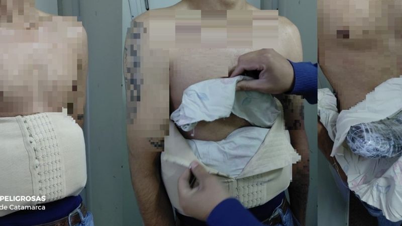 Llevaba adherido al cuerpo, más de un kilo de marihuana