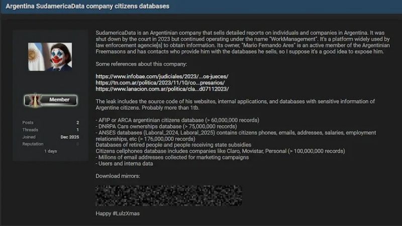Una filtración expone datos de argentinos en la dark web
