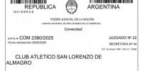 CARÁTULA DE LA DEMANDA de Alan Ignacio Poch, contra San Lorenzo, por su comisión en los pases de los hermanos Pittón.