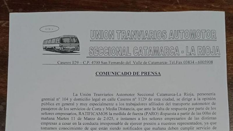 UTA ratificó paro de colectivos a partir de la medianoche