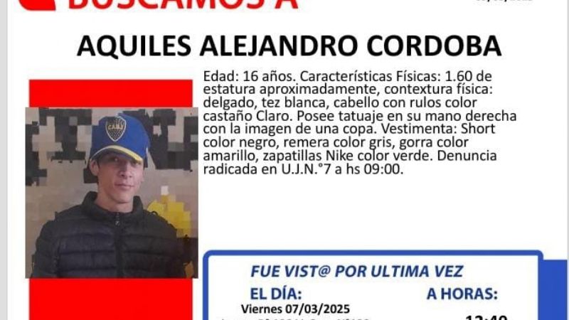 Buscan a un adolescente de 16 años