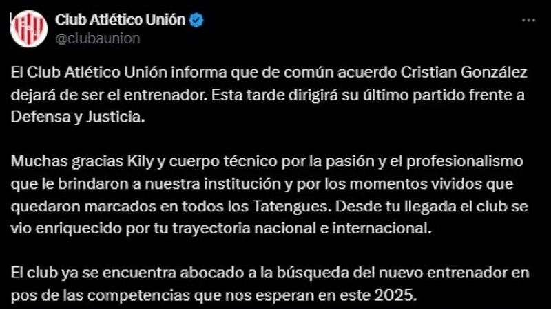 “Kily” González deja Unión de Santa Fe