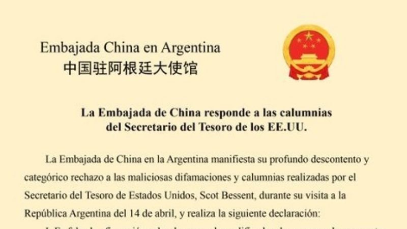 China molesta con el amigo americano de Milei