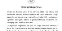 EL PRESIDENTE MILEI lamentó el fallecimiento del Papa Francisco.
