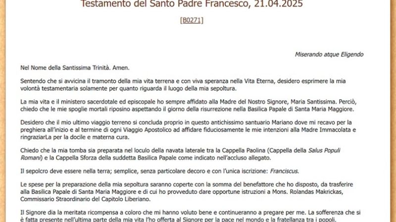 Este es el testamento final del papa Francisco