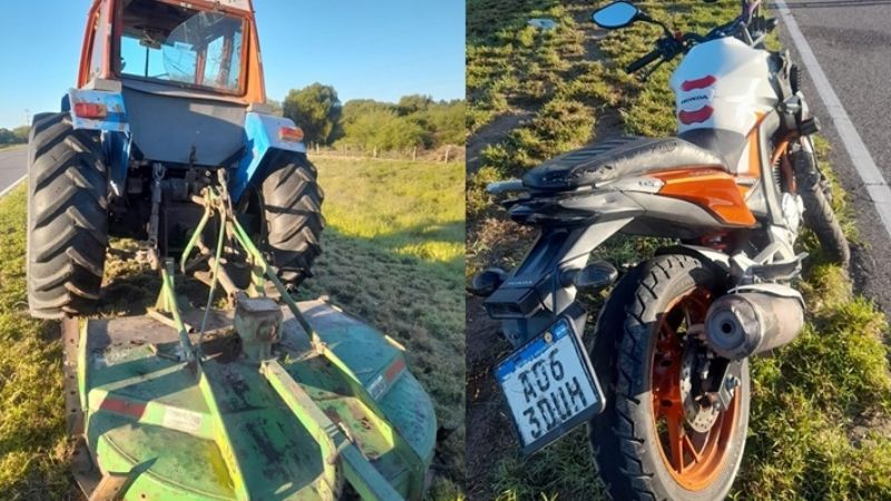 Motociclista chocó con un tractor