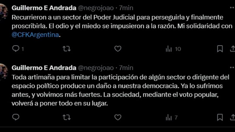 Andrada habló de "proscripción" a Cristina