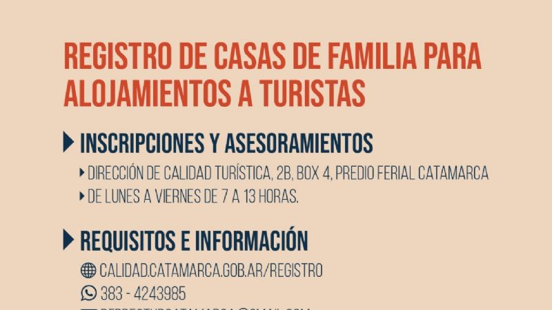 Registro de casas de familia para alojamientos a turistas