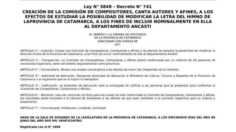 Reclaman la conformación de la comisión para modificar el himno a Catamarca