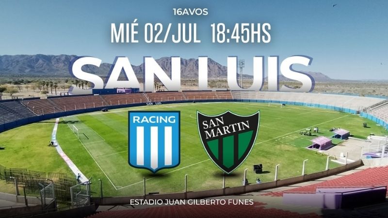 Racing y San Martín (SJ), por la Copa Argentina