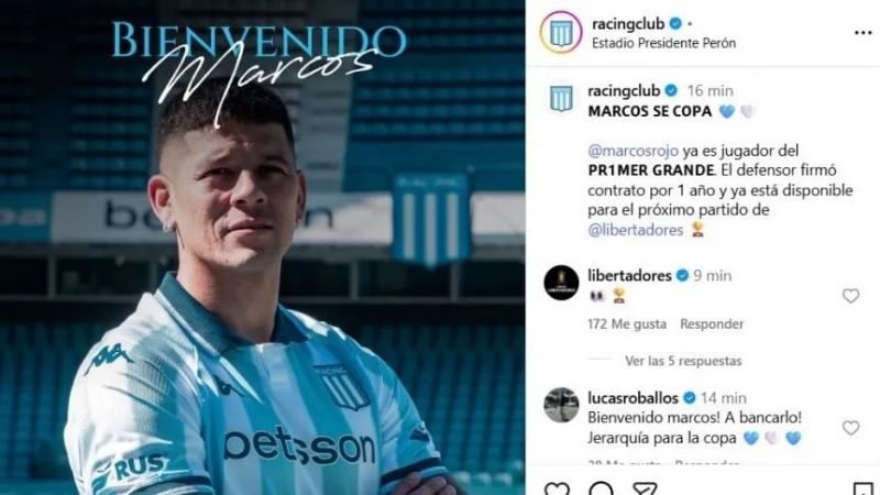 Racing recibió a Rojo, pero solo por su nombre: Marcos