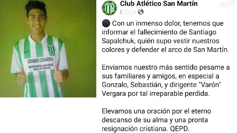 Dolor en el fútbol chacarero por la muerte de Sapalchuk