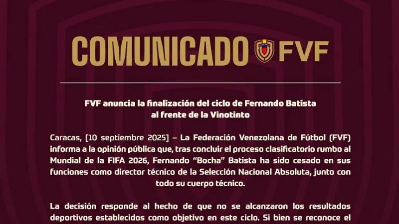 Venezuela echó a Batista de su Selección