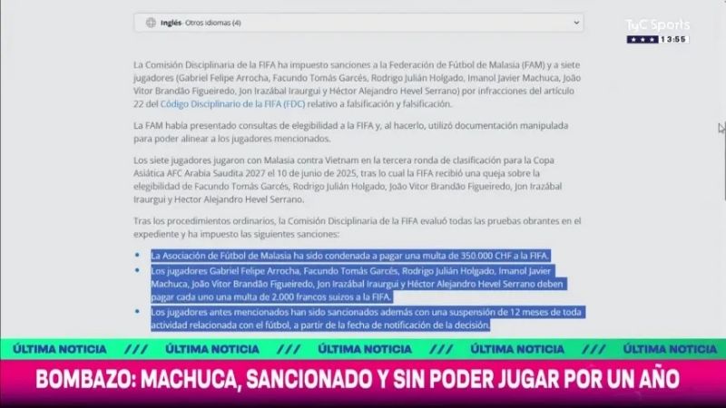 Machuca, metido en un escándalo mundial