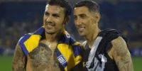EL INTERCAMBIO de camisetas de Di María y Paredes, tras el empate entre Rosario Central y Boca.