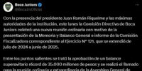 El comunicado que presentó Boca en sus redes sociales informando el superávit récord en el ejercicio julio 2024 - junio 2025.

