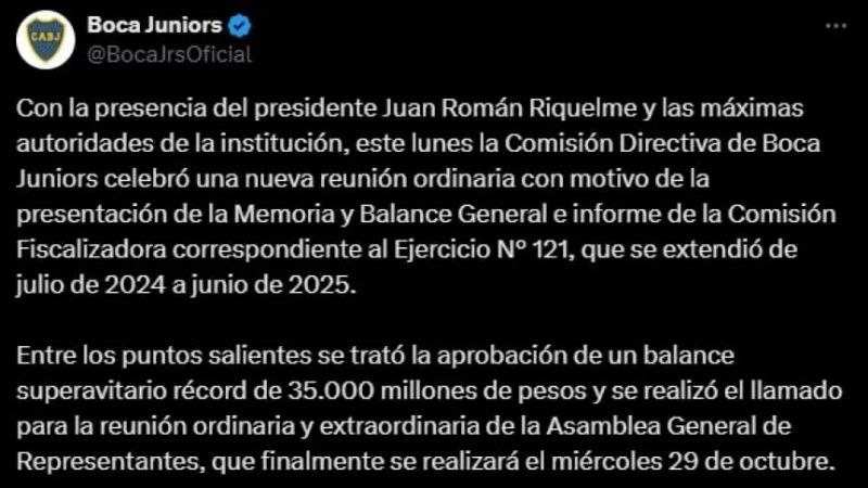 Balance con superávit récord en Boca