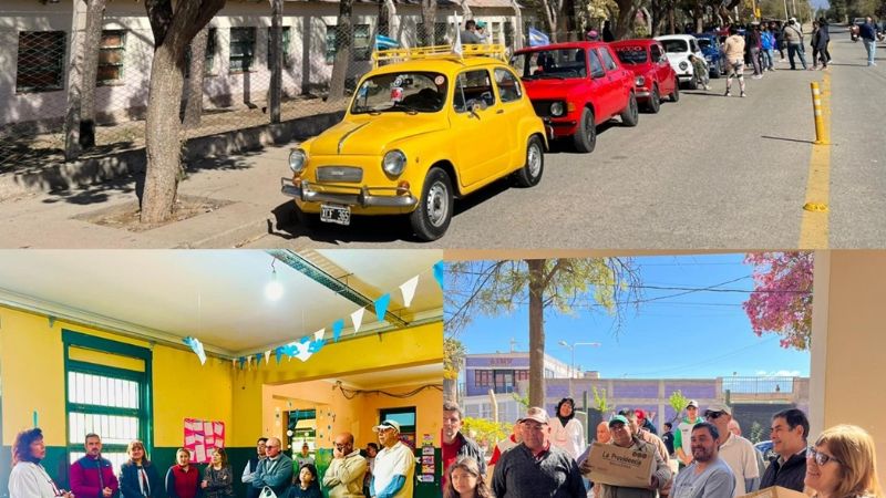 La caravana solidaria del Encuentro de Fiat 600 y Autos Antiguos llegó a la Escuela de Malli