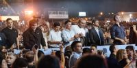 Milei, junto a la comitiva presidencial, en un palco de la Fiesta de la Doma y el Folclore, en Jesús María.