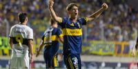Tomás Belmonte celebra el 2 a 1 de Boca contra Olimpia.  