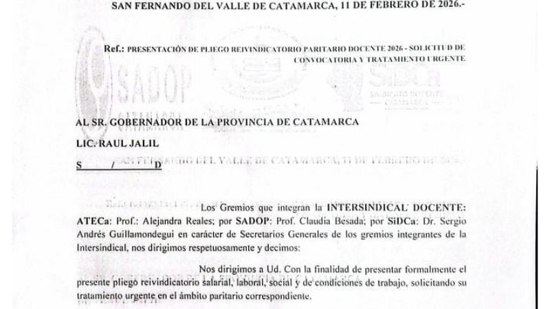 La Intersindical Docente presentó su pliego paritario y advierte que no está garantizado el inicio de clases