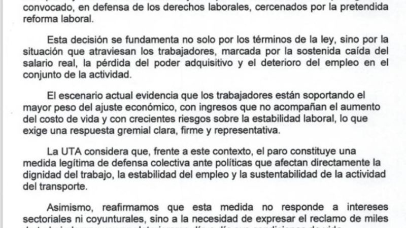Jueves sin colectivos: la UTA local se adhiere al paro de la CGT